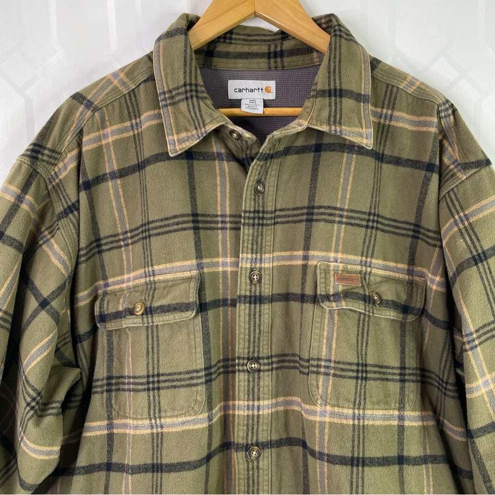 Carhartt Men's 3XL Tall Rugged Flex Plaid Flannel Shirt Jacket Green